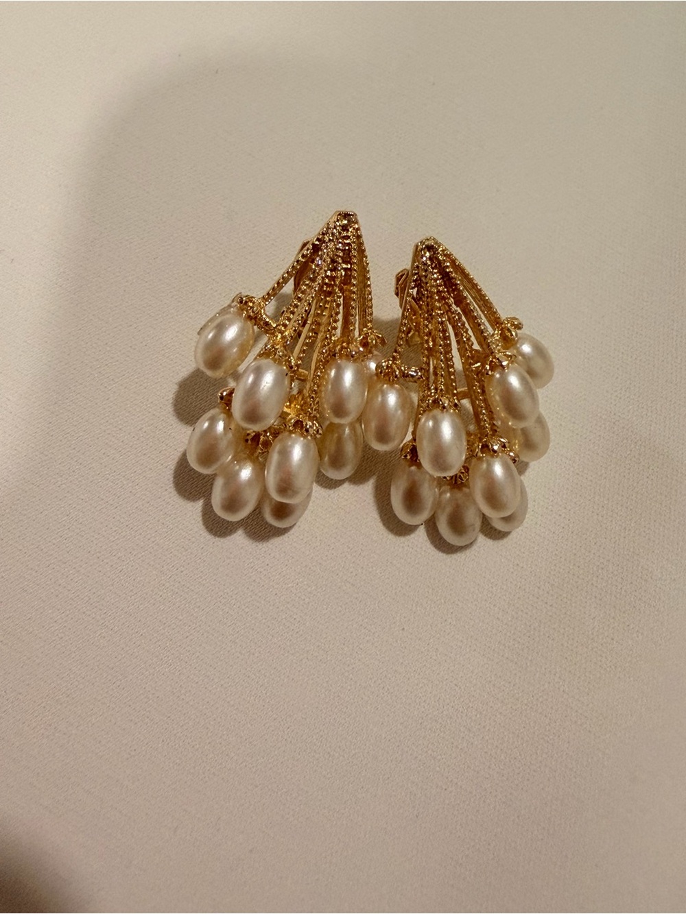 Gold-Tone Pearl Cluster Drop Earrings - White & Gold - Picture 6 of 7